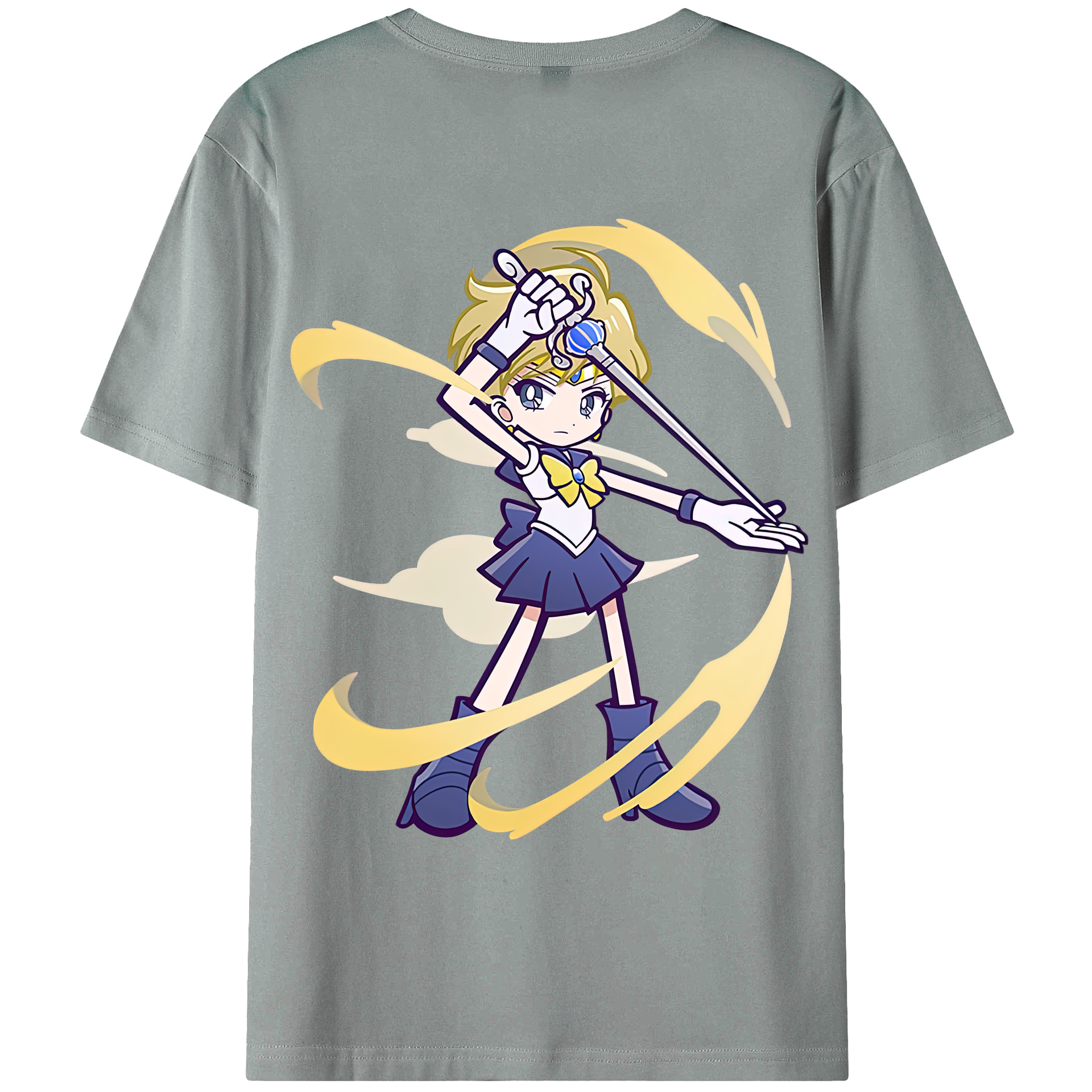 （画像用） 美少女戦士セーラームーン 天王はるか Sailor Moon Tenoh Haruka 綿100％ メンズ半袖Tシャツ（バックプリント） 通気性